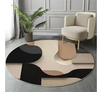 Modern Three-Dimensional Round Area Rug for Indoor 100cm, Geometry Lines Splicing Printed Washable Rug, Non-Slip Foldable Beige Circle Carpet, for Bedside Bedroom Living Room Dining Room Floor Mat
