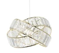 Happy Homewares Modern Three Ring Shiny Gold Pendant Lighting Shade with Transparent Acrylic Rectangular Prisms | 18cm x 28cm | for Bedroom Dining Room Lounge etc