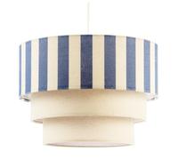 Happy Homewares Modern Three Tier Pendant Light Shade With Dusty Amparo Blue Stripes