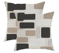 Modern Throw Pillow Covers Set of 2, Beige and Black Geometric Patterns Cushion Cases, Stylish Decorative Square Covers for Living Room Sofa Bed Couch 14x14 Inch