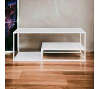Modern Tiered Metal and Wood Coffee Table EONLION White A