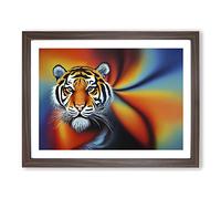 Modern Tiger Framed Print | A3 Walnut Framed Wall Art | Ready to Hang | Modern Animal Picture | Living Room Bedroom Lounge Office