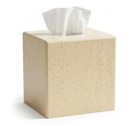 Modern Tissue Box Cover - Square Decorative Holder with Travertine Effect & Removable Base Lid, Beige Heavy Tissue Box Holder for Bathroom Countertop Vanity Office Bedroom Home Decor