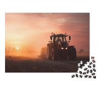 Modern Tractor Working in The Field,Puzzles Sunset Gemusterte Nachhaltige Puzzles Für Erwachsene Hochwertige Holzspielpuzzles 1000pcs (75x50cm)