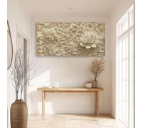 Modern Traditional Botanical Floral Rose Framed Canvas Wall Art - 3D Relief Style Canvas Prints Posters for Bedroom Living Room & Home Office Decor, Durable Water Resistant Art 140 x 70 cm