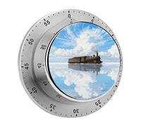 Modern Train On The Salt Lake Mechanical Kitchen Timer 60 Minute Wind Up Countdown Clock with Magnetic Back Loud Alarm Stainless Steel Manual Timer for Cooking Baking Classroom Home Gym