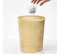 Modern Translucent Rubbish Bin, Lightly Threaded Waste Paper Basket with Bag Hider Ring, Aesthetic Open Top Trash Can for Bedroom and Living Room, Plastic Gold Bathroom Dustbin (a)