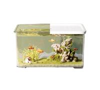Modern Transparent Acrylic Fish Tank with Sliding Lid Small Living Room Desktop Fish Tank Office Decoration Turtle Tank Desktop Display(White)