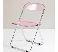 Modern Transparent Acrylic Folding Chairs Stackable Crystal Design with Chrome Frame Stylish Accent for Living Room (Pink) Lightweight &