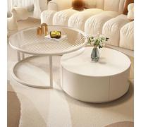 Modern Transparent Circle Coffee Table Set of 2 for Living Room, Stylish Round Design, 70x45cm, Contemporary Home Decor, Perfect for Small Spaces