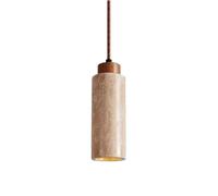 Modern Travertine Cube Pendant Light, Minimalist Hanging Lamp with Wood Top, Nordic Style Fixture for Kitchen Island, Dining Room, Bedroom, 6.5cm Width x 18.5cm Height.