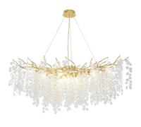Modern Tree Branch Crystal Large Chandelier, 100Cm Rectangular Linear Crystal Branch Chandelier Gold Leaf Crystal Ceiling Pendant Light Fixture for Hall Entry Way Dining Room