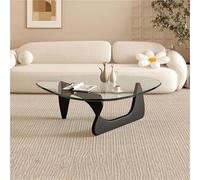 Modern Triangle Coffee Table - Mid Century Style with Clear Glass Top for Small Spaces, Space-Saving Design