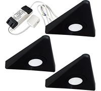 Modern Triangle Under Cabinet Kitchen Light & Driver Kit - Smooth Diffused LED - Slim Pyramid Worktop Light - Low Profile Surface Mounted (3X Light & Driver, Warm White LED, Matt Black Bezel)