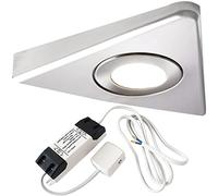Modern Triangle Under Cabinet Kitchen Light & Driver Kit - Smooth Diffused LED - Slim Pyramid Worktop Light - Low Profile Surface Mounted (1x Light & Driver, Warm White LED, Brushed Nickel Bezel)