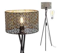 Modern Tripod Floor Lamp with Interchangeable Shades, Dimmable Standing Light, Black Metal Base, Living Room and Bedroom Lighting