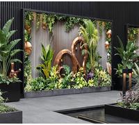 Modern Tropical Oasis Outdoor Mural Curtain Contemporary Vertical Garden Wall Art, Decorative Tapestry, Copper Accent Botanical Home Design, Luxury Garden Backdrop (W240cm x H180cm)