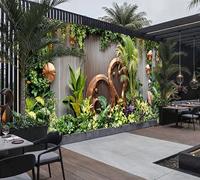 Modern Tropical Oasis Outdoor Mural Curtain Contemporary Vertical Garden Wall Art, Decorative Tapestry, Copper Accent Botanical Home Design, Luxury Garden Backdrop (W300cm x H180cm)