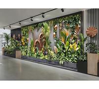 Modern Tropical Oasis Outdoor Mural Curtain Contemporary Vertical Garden Wall Art, Decorative Tapestry, Copper Accent Botanical Home Design, Luxury Garden Backdrop (W400cm x H180cm)