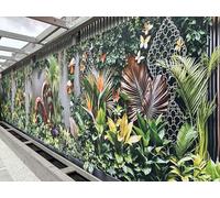 Modern Tropical Oasis Outdoor Mural Curtain Contemporary Vertical Garden Wall Art, Decorative Tapestry, Copper Accent Botanical Home Design, Luxury Garden Backdrop (W800cm x H180cm)