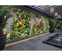 Modern Tropical Oasis Outdoor Mural Curtain Contemporary Vertical Garden Wall Art, Decorative Tapestry, Copper Accent Botanical Home Design, Luxury Garden Backdrop (W600cm x H180cm)