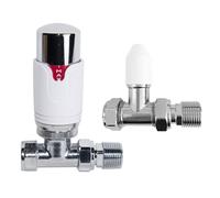 Modern TRV Straight Thermostatic Radiator Valve for Towel Rails 15mm Central Heating Taps with Manual Straight Valve