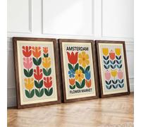 Modern Tulip Garden Mid-Century Set of 3 Framed Wall Art Prints A4