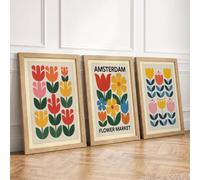 Modern Tulip Garden Mid-Century Set of 3 Framed Wall Art Prints A4
