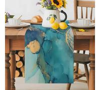 Modern Turquoise Marble Texture Table Runner 72 Inches Long, Abstract Gold Stripe Washable Table Runners Heat-Insulation Kitchen Dining Table Decorations for Home Party Decor 13x72in