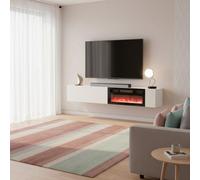 Modern Tv Cabinet Bamali 200X38X30 Cm Electric Fireplace Cashmere Color Wall Mounted Unit With Heating Functionality