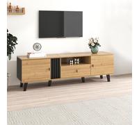 Modern TV Cabinet with 2 Doors, Slatted Front, Spacious Compartment, TV Stand for organised storage, 170L x 4W x 50.5H cm, Black+Wood Aosom UK