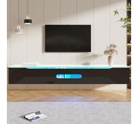 Modern TV Cabinet with 3-Door Storage and Soft-close Hinges, Stand with APP-controlled LED Lighting, 180L x 35W x 30H cm, Black+White Aosom UK