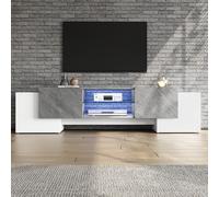 Modern TV Cabinet with App-Controlled LED Lighting, Media Cabinet with 4 Doors and 2 Open Shelves, 180L x 40W x 46.5H cm, Grey+White Aosom UK