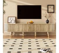 Modern TV Cabinet with Sliding Door, Large Multifunctional Storage, TV Stand with Open Shelves, Drawers, 175L x 38W x 45H cm, Natural Aosom UK