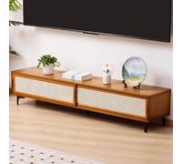 Modern TV Stand, 63in Entertainment Center with Storage, Stylish Media Cabinet with Rattan Door for Living Room & Bedroom, Brown Finish, Durable & Functional
