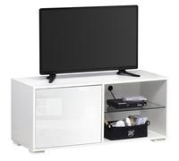 HOMCOM High Gloss Compact TV Stand 2 Shelves Storage Cabinet White, White