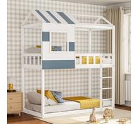 Modern Twin Bunk Bed Slatted Board House Shaped