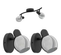 Twin Ceiling Spot Light & 2x Matching Wall Lights Black Vaporized Glass Moving