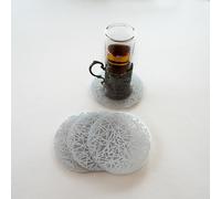 modern-twist 4" Silicone Round Drink Coasters, 100% Plastic Free, Protect Table from Water, Twine Print in Silver, Set of 4