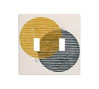 Modern Two Circles with Striped Lines Double Gang Toggle Light Cover Wall Plate Switch Decor Standard Size - 11.4x11.4cm