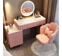 Modern ty Table Set with Mirror & LED Lights 5-Drawer Dressing Table with Adjustable Brightness Stylish Velvet Desk & Stool White Makeup Furniture