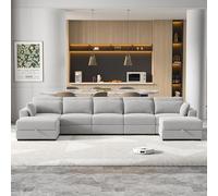 Modern U-Shape Sofa Set - 5-Seater Modular Couch with 2 Ottomans Large Cord Fabric Sectional Sofa with Cushions Right/Left Corner Design for Stylish Living Room
