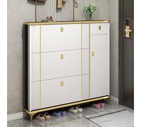 Modern Ultra Thin Shoe Rack, Narrow Entrance Storage Cabinet with Accessory Drawer & 3 Adjustable Shelves, Ideal for Hallway, Balcony, Living Room (White, 80x24x118cm)