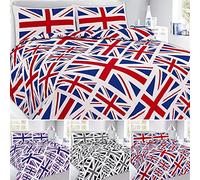 Modern Union Jack Duvet Cover Set Single with 1 Pillowcase, Printed UK British Flag Quilt Linen Bedding Sets (Single 137 x 200 cm, Red)