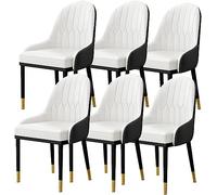 Modern Upholstered Dining Chair Set of 6 Soft PU Leather Cushions Stylish Metal Legs Perfect for Dining Room Kitchen Living Room Bright Orange Color (White One Size)
