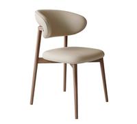 Modern Upholstered Dining Chair with Curved Backrest, PU Leather Seat & Wooden Legs, Slish Accent Side Chair for Living Room, Bedroom & Waiting Room - Bei, 1 Piece