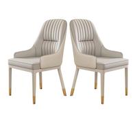 Modern Upholstered Dining Chairs Set of 6 - Mid-Century Style with Metal Legs & Armrests, Synthetic Leather for Living Room & Bedroom - Elegant & Design