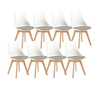 Modern Upholstered Dining Chairs Set of 8 - Stylish Kitchen & Office Seats, Solid B Certified, White & Grey PU Cushions, Perfect for Living Room & Dining Room Decor