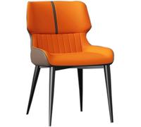 Modern Upholstered Dining Chairs with Metal Legs - Stylish Leather Kitchen Chairs for Dining Room, Living Room, Waiting Room - A Orange Coffee Color