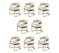 Modern Upholstered Low Back Dining ChairStylish Leather Seat & Brass LegsChic White Armchair for Dining Room & KitchenComfortable Seating for Guests